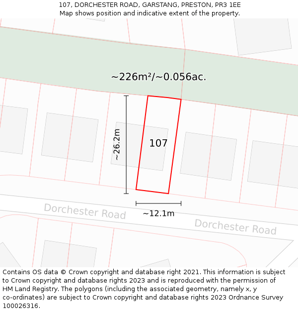 107, DORCHESTER ROAD, GARSTANG, PRESTON, PR3 1EE: Plot and title map