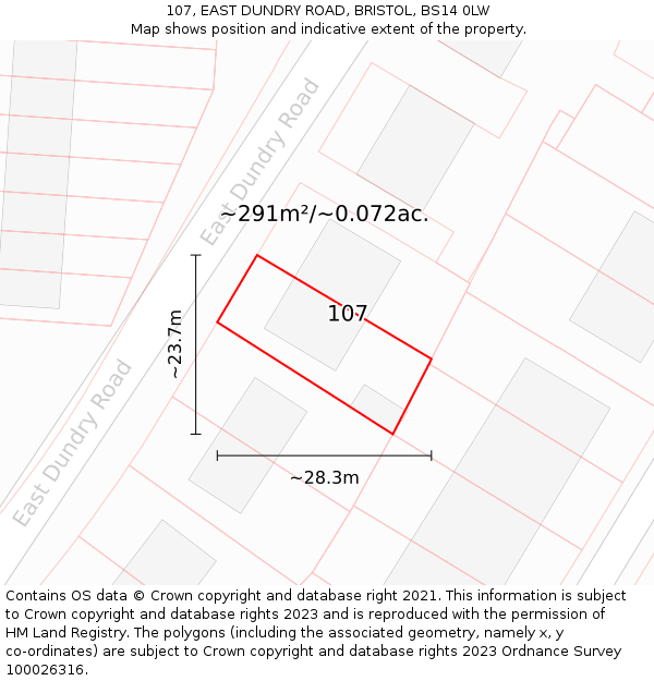 107, EAST DUNDRY ROAD, BRISTOL, BS14 0LW: Plot and title map