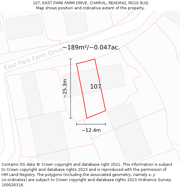 107, EAST PARK FARM DRIVE, CHARVIL, READING, RG10 9UQ: Plot and title map