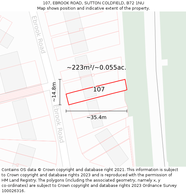 107, EBROOK ROAD, SUTTON COLDFIELD, B72 1NU: Plot and title map
