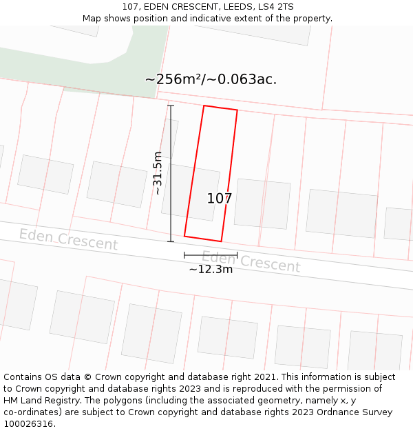 107, EDEN CRESCENT, LEEDS, LS4 2TS: Plot and title map