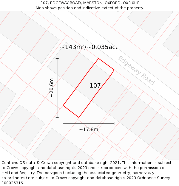 107, EDGEWAY ROAD, MARSTON, OXFORD, OX3 0HF: Plot and title map