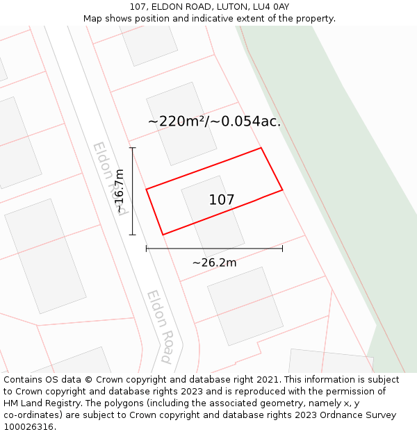 107, ELDON ROAD, LUTON, LU4 0AY: Plot and title map