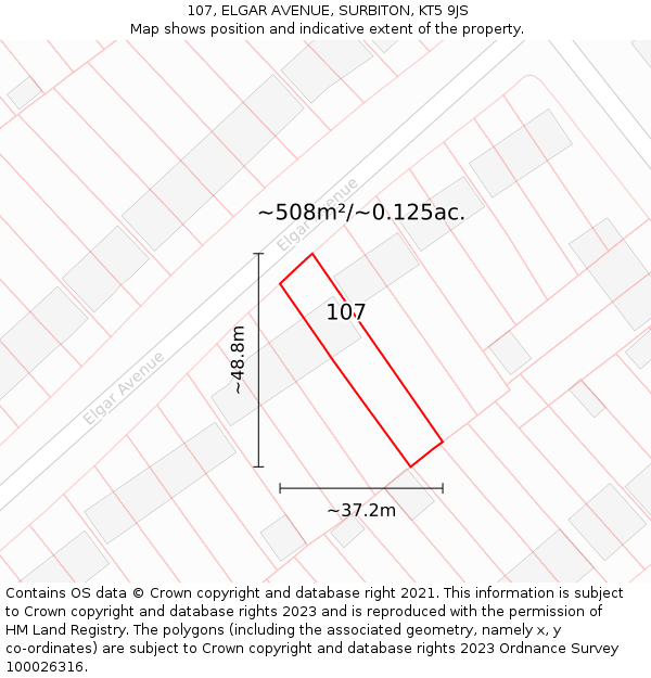 107, ELGAR AVENUE, SURBITON, KT5 9JS: Plot and title map
