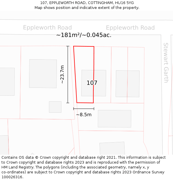 107, EPPLEWORTH ROAD, COTTINGHAM, HU16 5YG: Plot and title map
