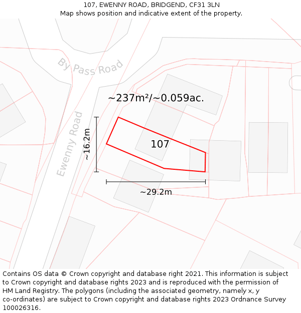 107, EWENNY ROAD, BRIDGEND, CF31 3LN: Plot and title map