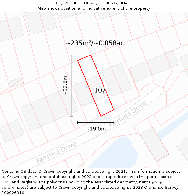 107, FAIRFIELD DRIVE, DORKING, RH4 1JG: Plot and title map