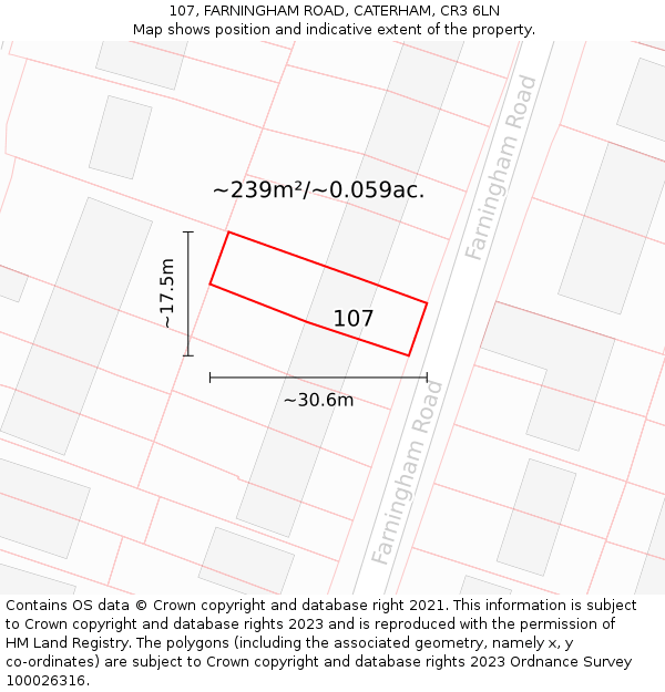 107, FARNINGHAM ROAD, CATERHAM, CR3 6LN: Plot and title map