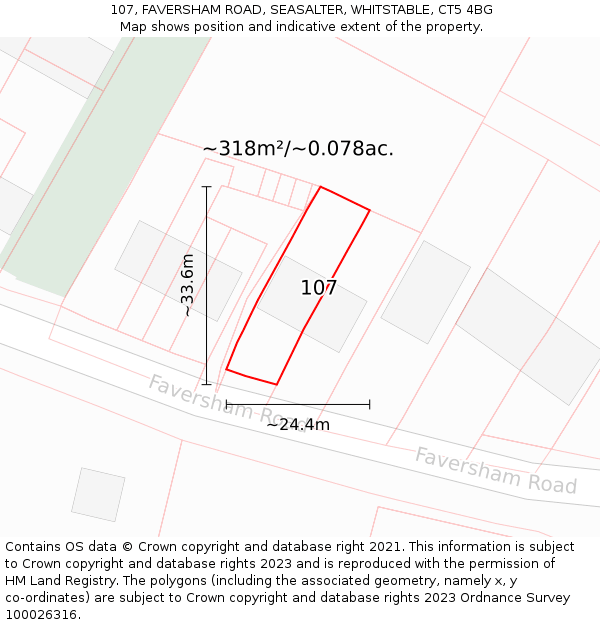 107, FAVERSHAM ROAD, SEASALTER, WHITSTABLE, CT5 4BG: Plot and title map