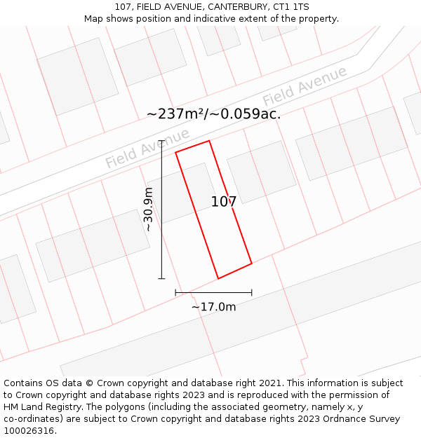 107, FIELD AVENUE, CANTERBURY, CT1 1TS: Plot and title map