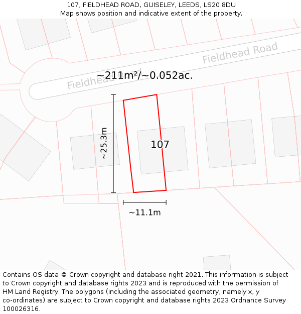 107, FIELDHEAD ROAD, GUISELEY, LEEDS, LS20 8DU: Plot and title map