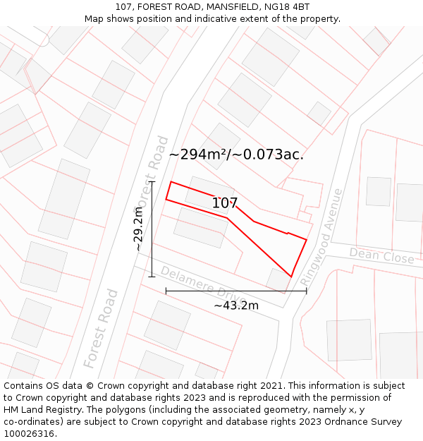 107, FOREST ROAD, MANSFIELD, NG18 4BT: Plot and title map