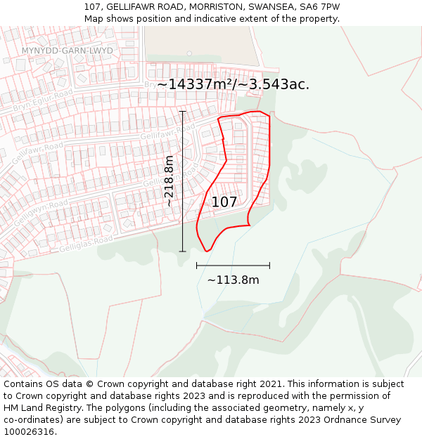 107, GELLIFAWR ROAD, MORRISTON, SWANSEA, SA6 7PW: Plot and title map