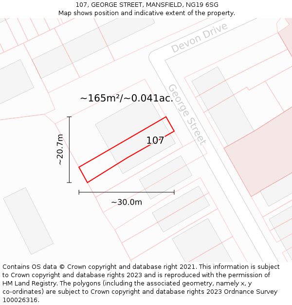 107, GEORGE STREET, MANSFIELD, NG19 6SG: Plot and title map
