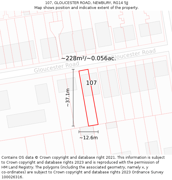 107, GLOUCESTER ROAD, NEWBURY, RG14 5JJ: Plot and title map