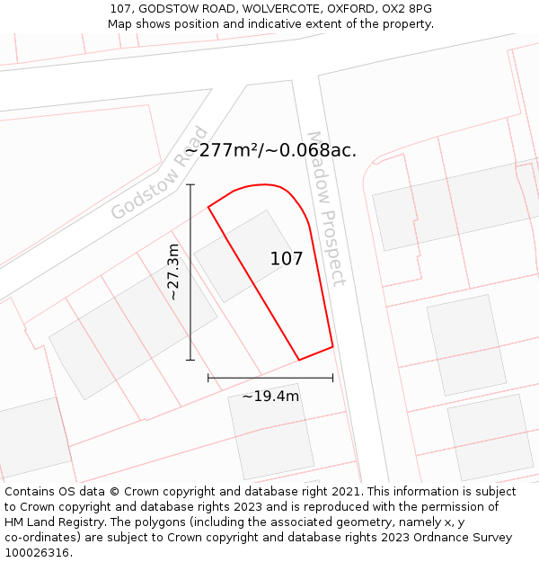 107, GODSTOW ROAD, WOLVERCOTE, OXFORD, OX2 8PG: Plot and title map