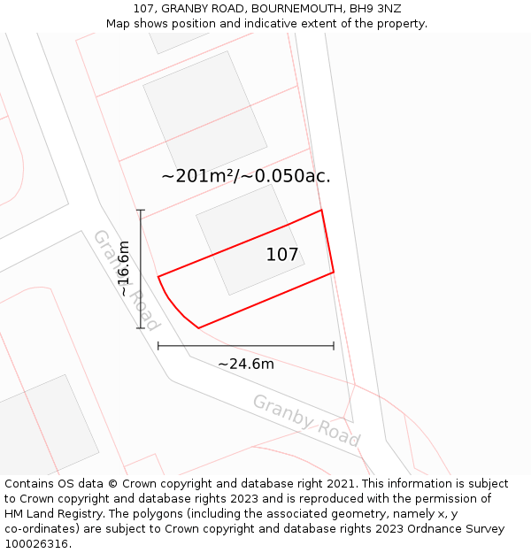 107, GRANBY ROAD, BOURNEMOUTH, BH9 3NZ: Plot and title map