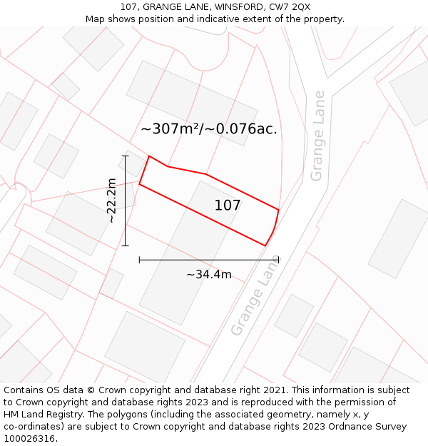 107, GRANGE LANE, WINSFORD, CW7 2QX: Plot and title map