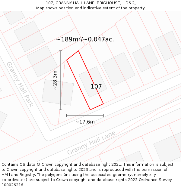 107, GRANNY HALL LANE, BRIGHOUSE, HD6 2JJ: Plot and title map