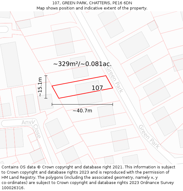 107, GREEN PARK, CHATTERIS, PE16 6DN: Plot and title map