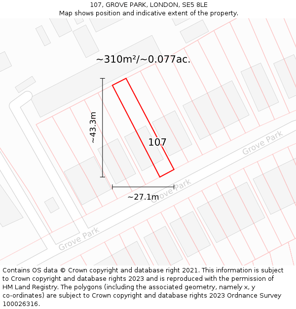 107, GROVE PARK, LONDON, SE5 8LE: Plot and title map