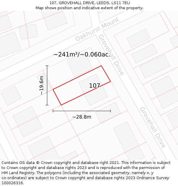 107, GROVEHALL DRIVE, LEEDS, LS11 7EU: Plot and title map