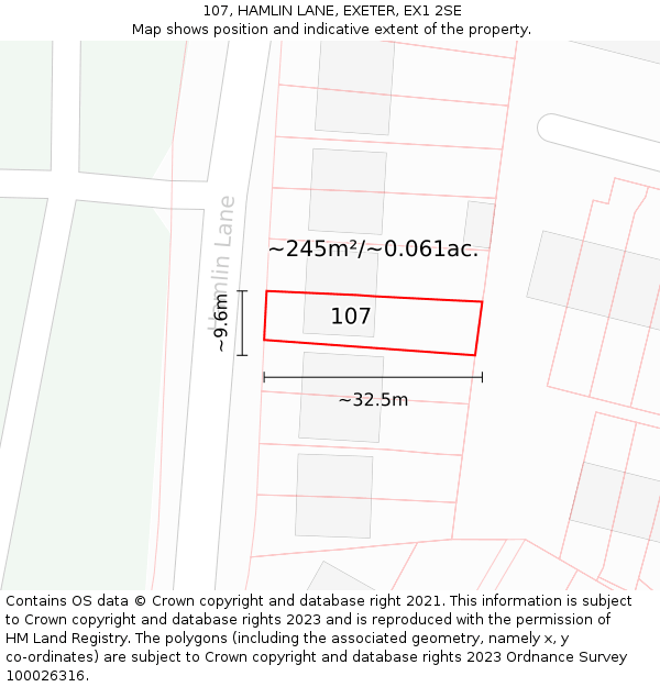 107, HAMLIN LANE, EXETER, EX1 2SE: Plot and title map