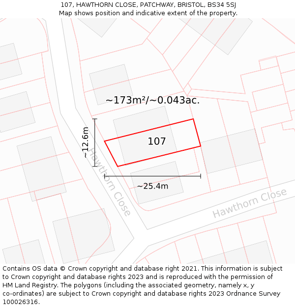 107, HAWTHORN CLOSE, PATCHWAY, BRISTOL, BS34 5SJ: Plot and title map