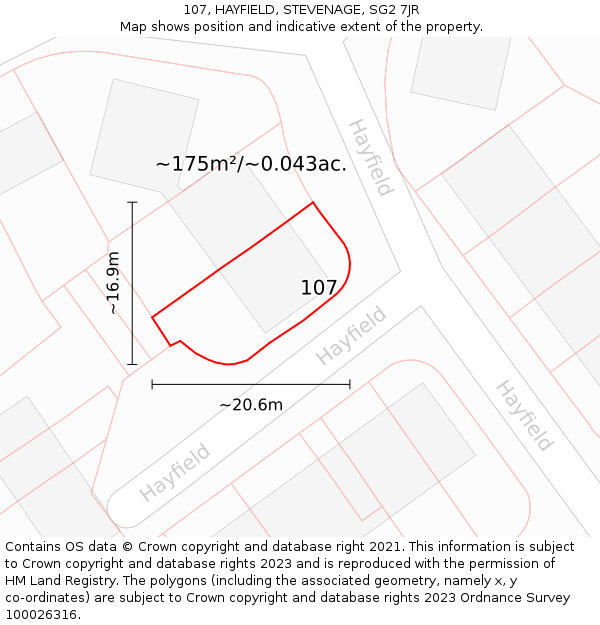 107, HAYFIELD, STEVENAGE, SG2 7JR: Plot and title map