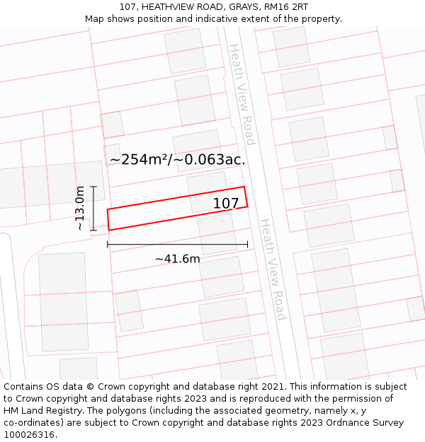 107, HEATHVIEW ROAD, GRAYS, RM16 2RT: Plot and title map
