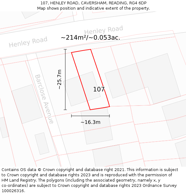 107, HENLEY ROAD, CAVERSHAM, READING, RG4 6DP: Plot and title map