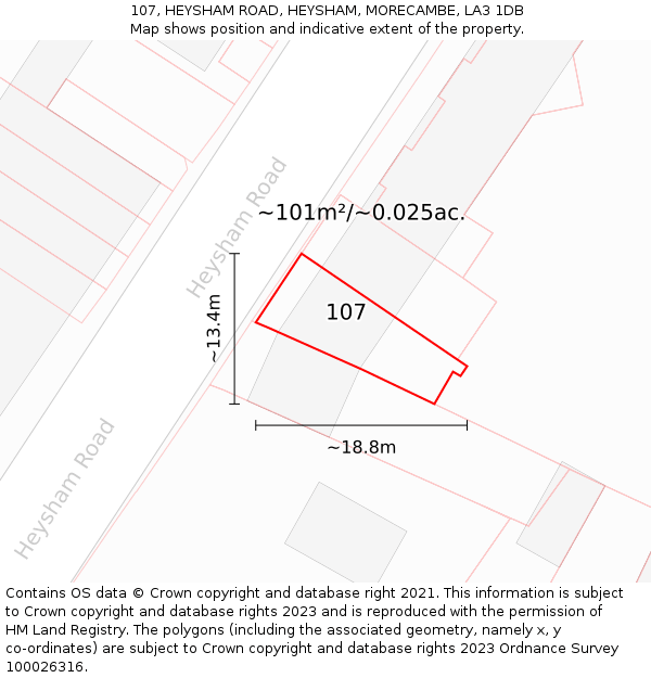 107, HEYSHAM ROAD, HEYSHAM, MORECAMBE, LA3 1DB: Plot and title map
