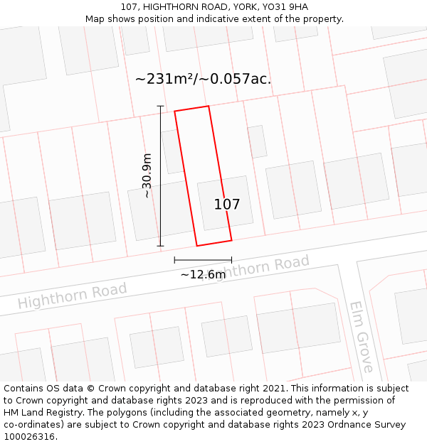 107, HIGHTHORN ROAD, YORK, YO31 9HA: Plot and title map