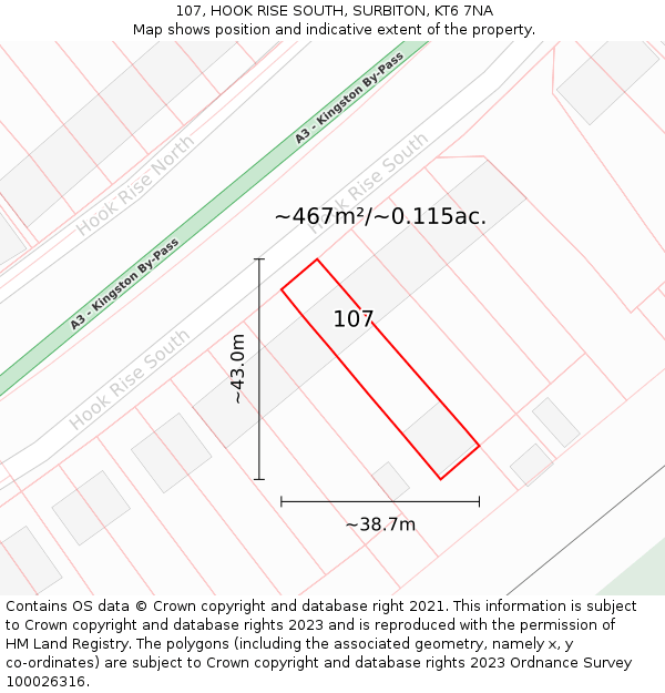 107, HOOK RISE SOUTH, SURBITON, KT6 7NA: Plot and title map
