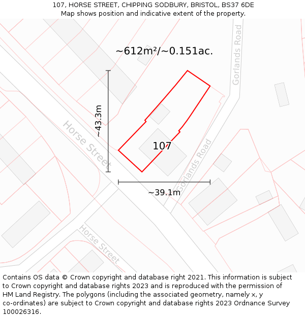 107, HORSE STREET, CHIPPING SODBURY, BRISTOL, BS37 6DE: Plot and title map