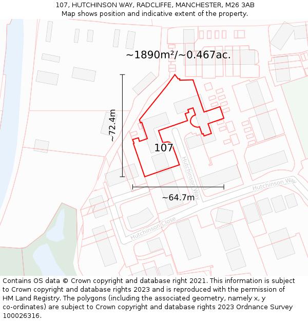 107, HUTCHINSON WAY, RADCLIFFE, MANCHESTER, M26 3AB: Plot and title map
