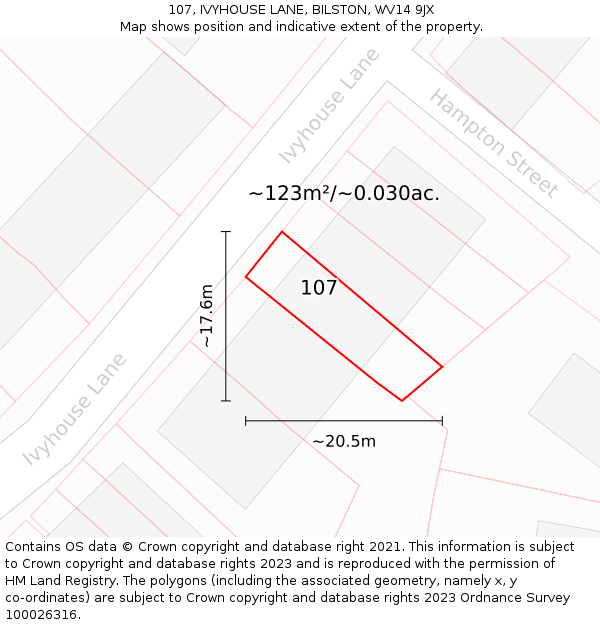 107, IVYHOUSE LANE, BILSTON, WV14 9JX: Plot and title map