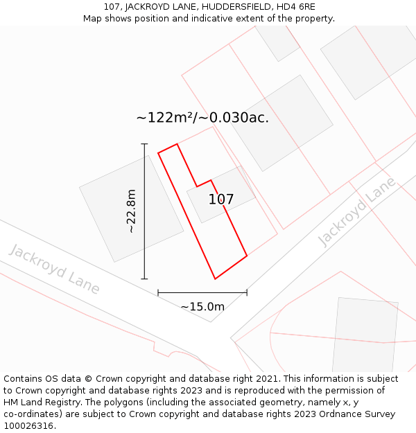 107, JACKROYD LANE, HUDDERSFIELD, HD4 6RE: Plot and title map