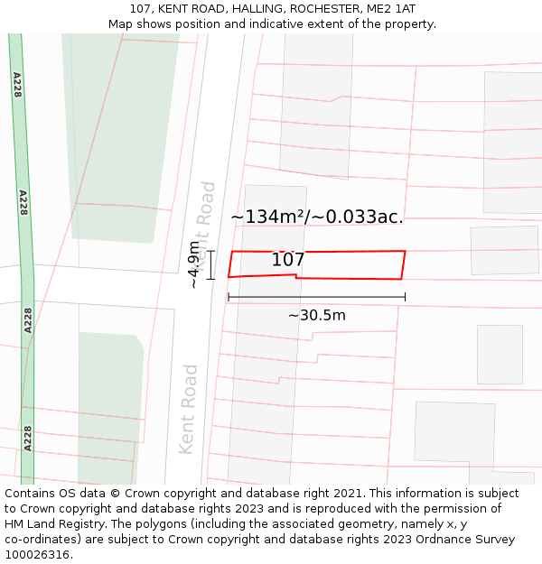 107, KENT ROAD, HALLING, ROCHESTER, ME2 1AT: Plot and title map