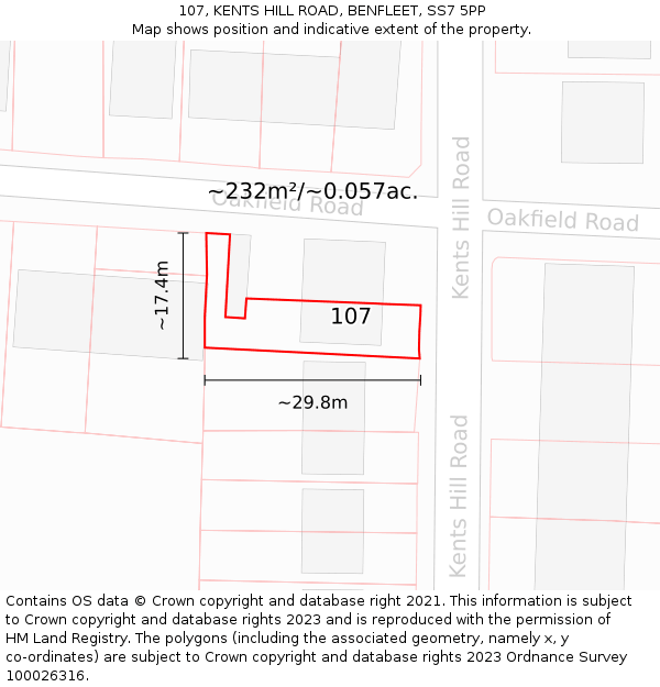 107, KENTS HILL ROAD, BENFLEET, SS7 5PP: Plot and title map