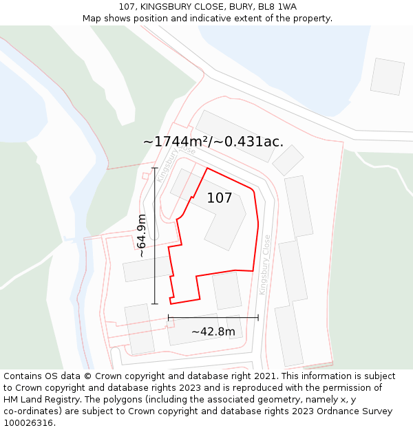 107, KINGSBURY CLOSE, BURY, BL8 1WA: Plot and title map