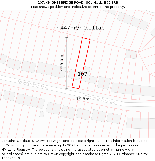 107, KNIGHTSBRIDGE ROAD, SOLIHULL, B92 8RB: Plot and title map