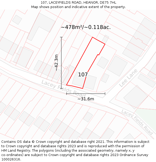 107, LACEYFIELDS ROAD, HEANOR, DE75 7HL: Plot and title map