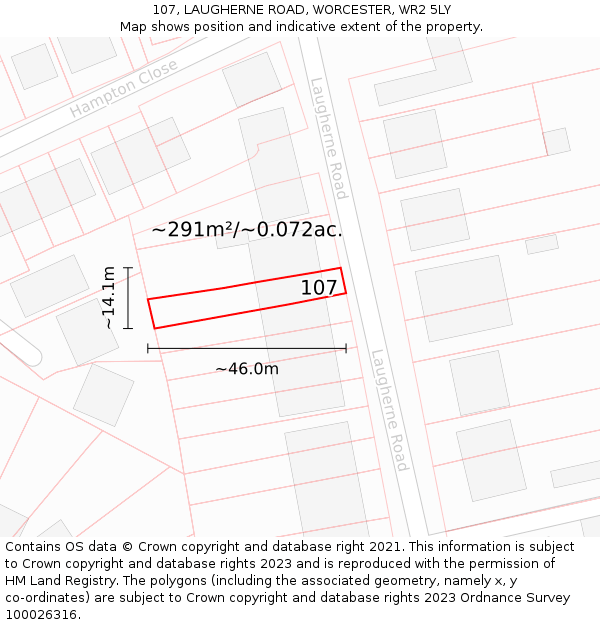 107, LAUGHERNE ROAD, WORCESTER, WR2 5LY: Plot and title map