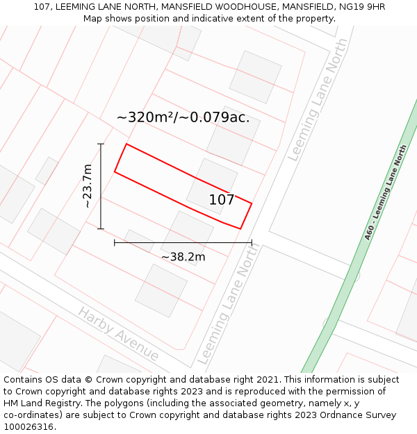 107, LEEMING LANE NORTH, MANSFIELD WOODHOUSE, MANSFIELD, NG19 9HR: Plot and title map