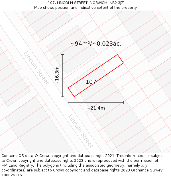107, LINCOLN STREET, NORWICH, NR2 3JZ: Plot and title map