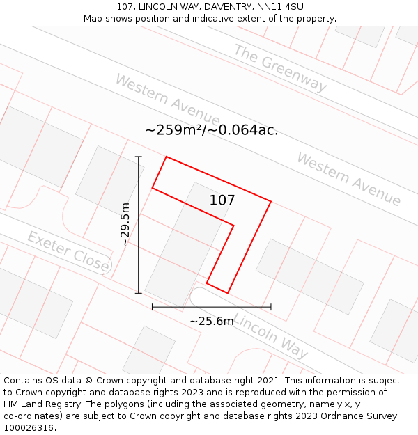 107, LINCOLN WAY, DAVENTRY, NN11 4SU: Plot and title map