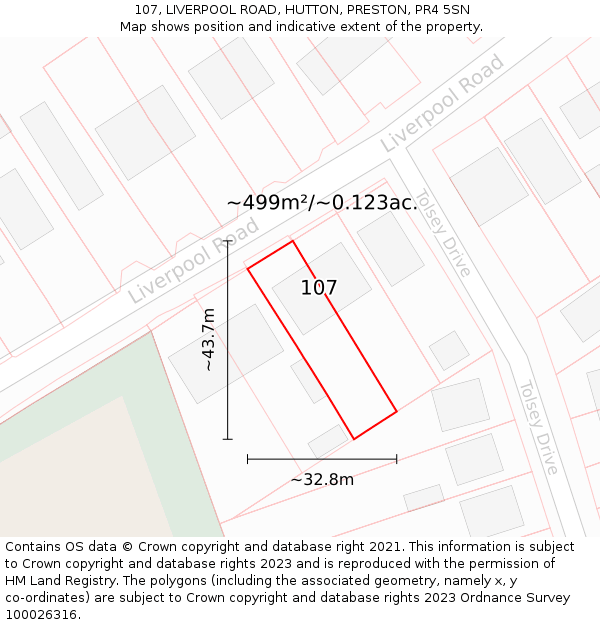 107, LIVERPOOL ROAD, HUTTON, PRESTON, PR4 5SN: Plot and title map