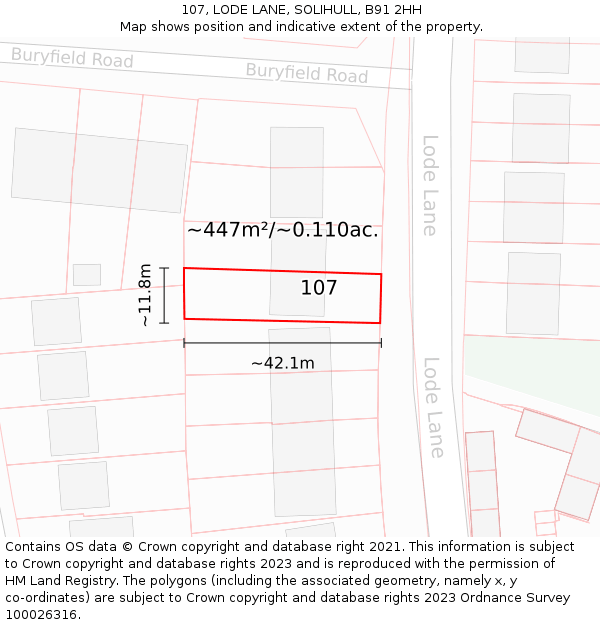 107, LODE LANE, SOLIHULL, B91 2HH: Plot and title map