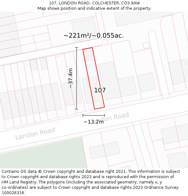 107, LONDON ROAD, COLCHESTER, CO3 9AW: Plot and title map
